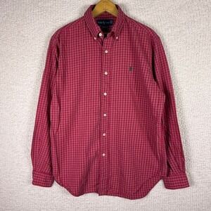 Ralph‎ Lauren Mens Classic Fit Red Plaid Long Sleeve Button Down Shirt